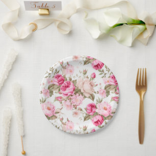 Flowers,vintage roses,pink roses  paper plate