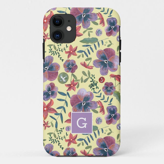 Flowers Violets floral all-over print monogram Cas Case-Mate iPhone Case (Back)