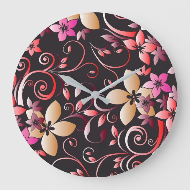 Flowers wall paper 7 large clock (Front)