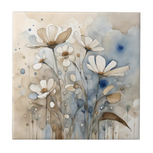 Flowers Watercolor Abstract Beige Grey  Tile