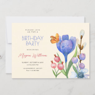 Flowers watercolor birthday invitation