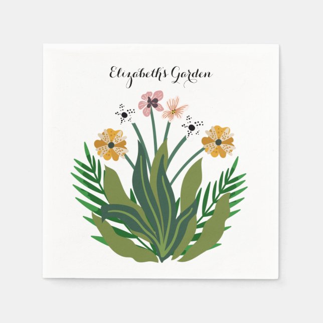 Flowers Watercolor Bouquet Floral Personalize  Napkin (Front)
