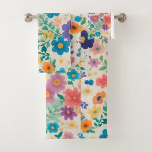 Flowers Watercolor Colourful Personalized Pattern Bath Towel Set