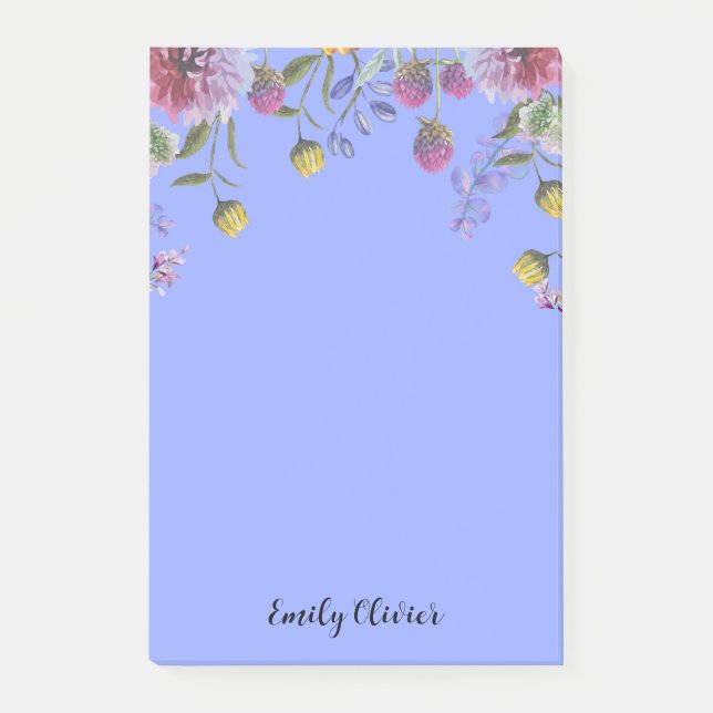 Flowers Watercolor - Custom Name Post-it Notes (Front)