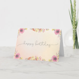 Flowers Watercolor Happy Birthday Card