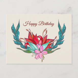 Flowers Watercolor Happy Birthday Drawing Postcard