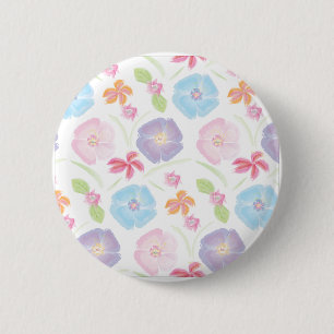 Flowers Watercolor Soft Pink , Blue, Romantic 2 Inch Round Button