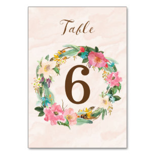 Flowers Watercolor Wedding Table Number Card