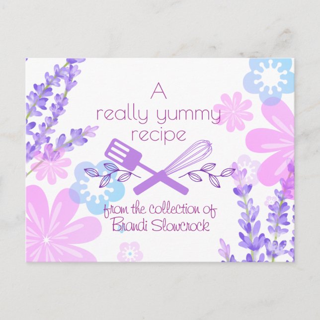 Flowers whisk spatula cooking baking recipe card (Front)