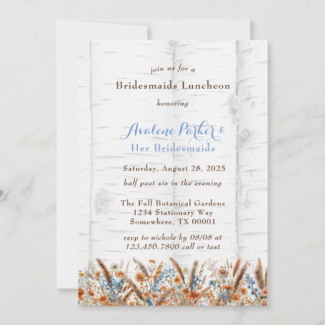 Flowers White Birch Tree Bridesmaids Lucheon Invitation (Front)