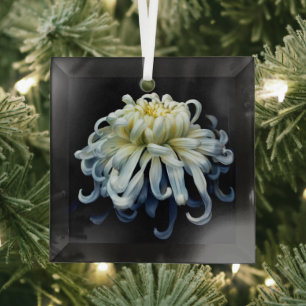Flowers White Chrysanthemum Glass Ornament