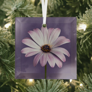 Flowers White & Purple Daisy Glass Ornament