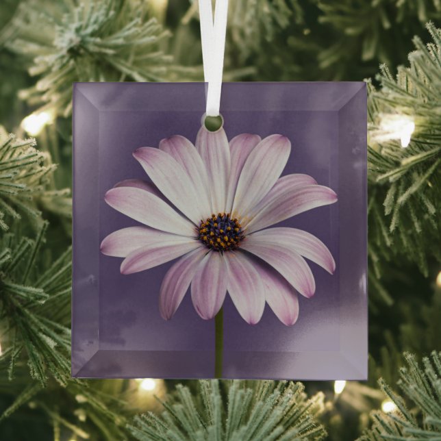 Flowers | White & Purple Daisy Glass Ornament (Insitu)