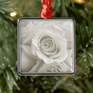 Flowers   White Roses Metal Ornament