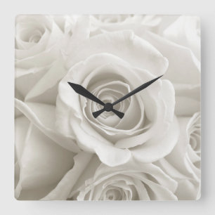 Flowers White Roses Square Wall Clock