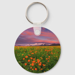 Flowers   Wildflower Field Snowcapped Mountains Keychain