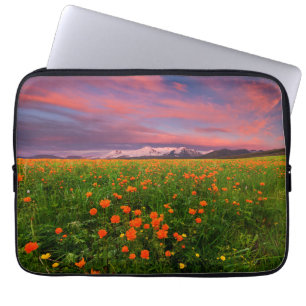 Flowers Wildflower Field Snowcapped Mountains Laptop Sleeve