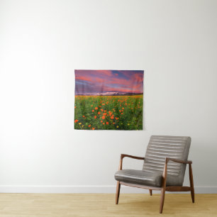 Flowers Wildflower Field Snowcapped Mountains Tapestry