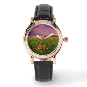 Flowers Wildflower Field Snowcapped Mountains Watch