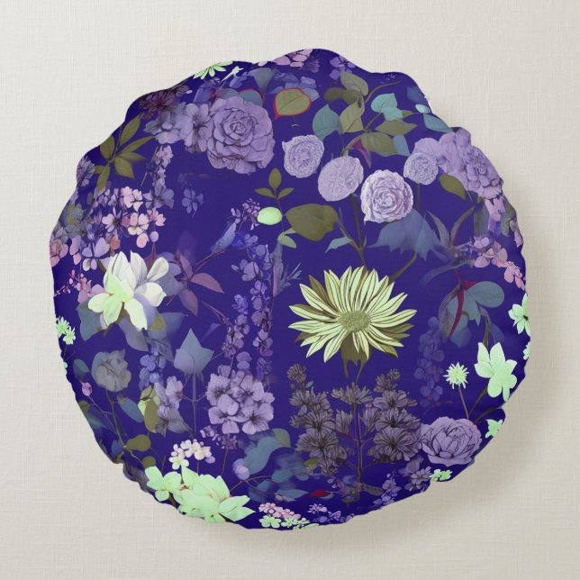 Flowers with an elegant and mysterious atmosphere round pillow (Back)