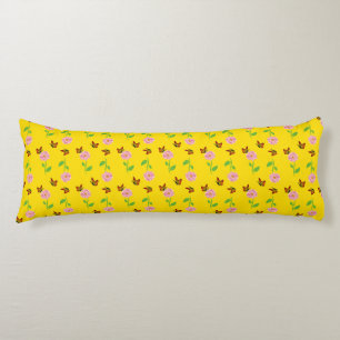 flowers with butterflies on a yellow background body pillow