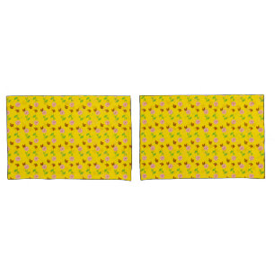  flowers with butterflies on a yellow background pillowcase