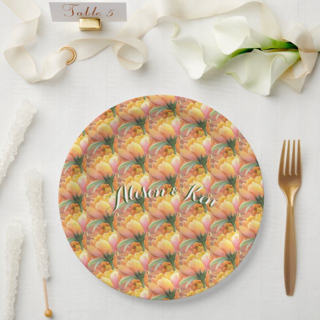 Flowers With custom personalize name Paper Plate (Wedding)