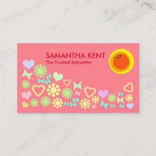 Flowers With Fluttering Butterflies Babysitting Business Card