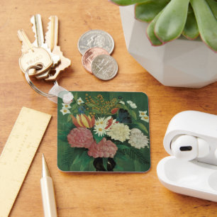 Flowers with Ivy by Henri Rousseau, Vintage Floral Keychain