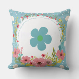 Flowers with Sky Colour Throw Pillow