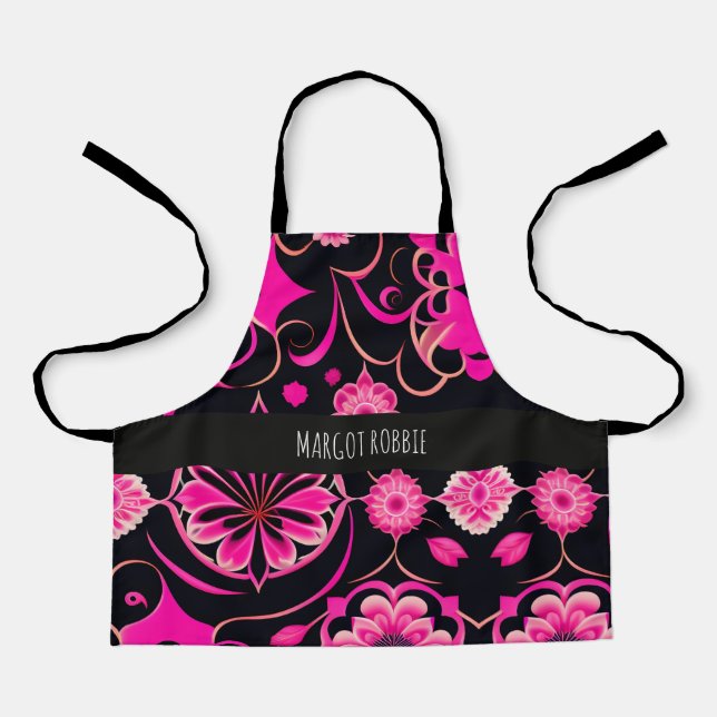 Flowers with surreal motifs Pink Floral Pattern Apron (Front)