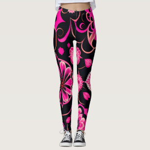 Flowers with surreal motifs Pink Floral Pattern Leggings