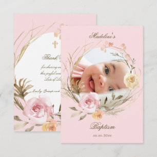flowers wreath Baptism small thank you cards