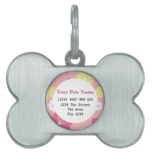 Flowers Yellow and Pink ID Name Pet Name Tag