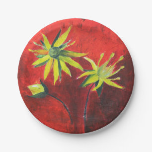 Flowers Yellow Floral Art Custom Paper Plates 7 in