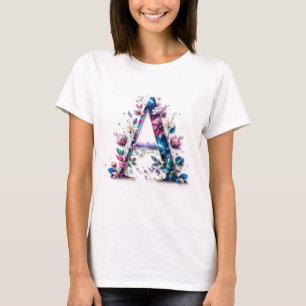 Flowery A – Elegant Floral Initial T-shirt for Wom