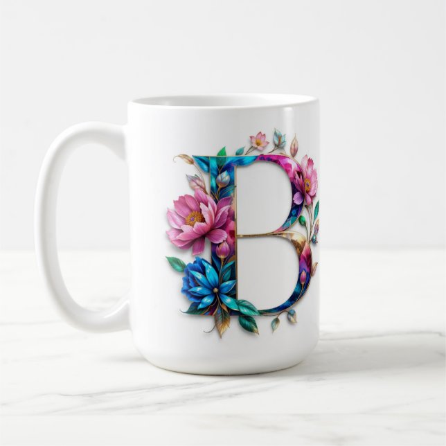 Flowery B letter coffee mug (Left)