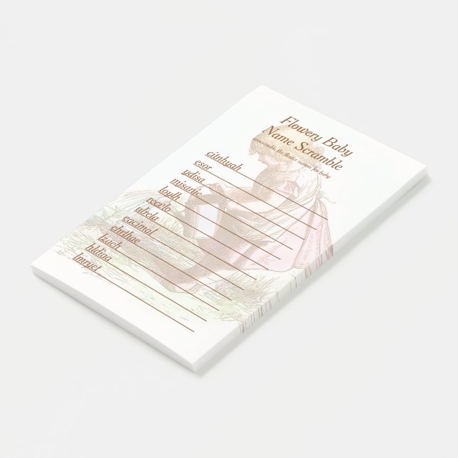 Flowery Baby Name Scramble Baby Shower Word Game Post-it Notes (Angled)