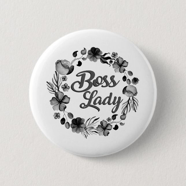 flowery boss lady design 2 inch round button (Front)