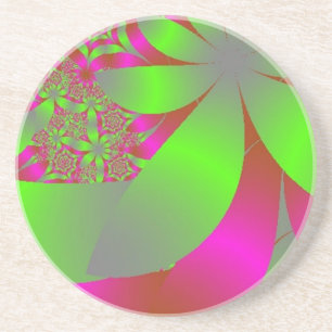 Flowery Bright Pink and Green Coaster