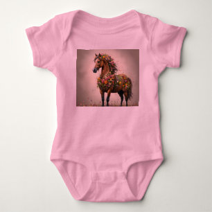 Flowery Brown Horse Fantasy Garden,  Baby Bodysuit