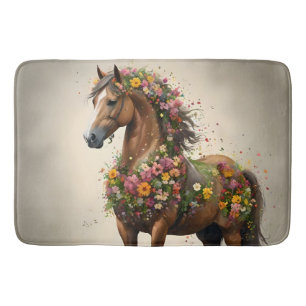 Flowery Brown Horse Fantasy Garden, Bath Mat