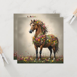 Flowery Brown Horse Fantasy Garden,  Invitation