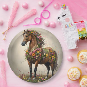 Flowery Brown Horse Fantasy Garden, Paper Plate