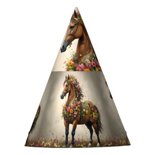 Flowery Brown Horse Fantasy Garden, Party Hat