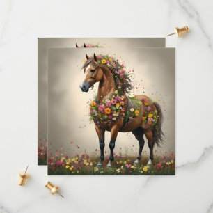 Flowery Brown Horse Fantasy Garden,  Save The Date