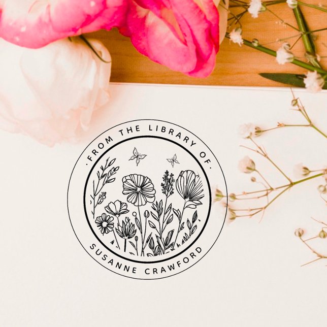 Flowery Custom Book From The Library Of Self-inking Stamp (Creator Uploaded)