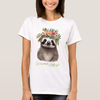 Flowery cute sloth T-Shirt