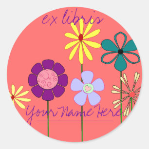 Flowery Ex Libris Bookplate Classic Round Sticker