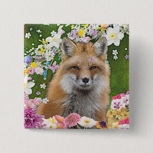 Flowery Fox 2 Inch Square Button